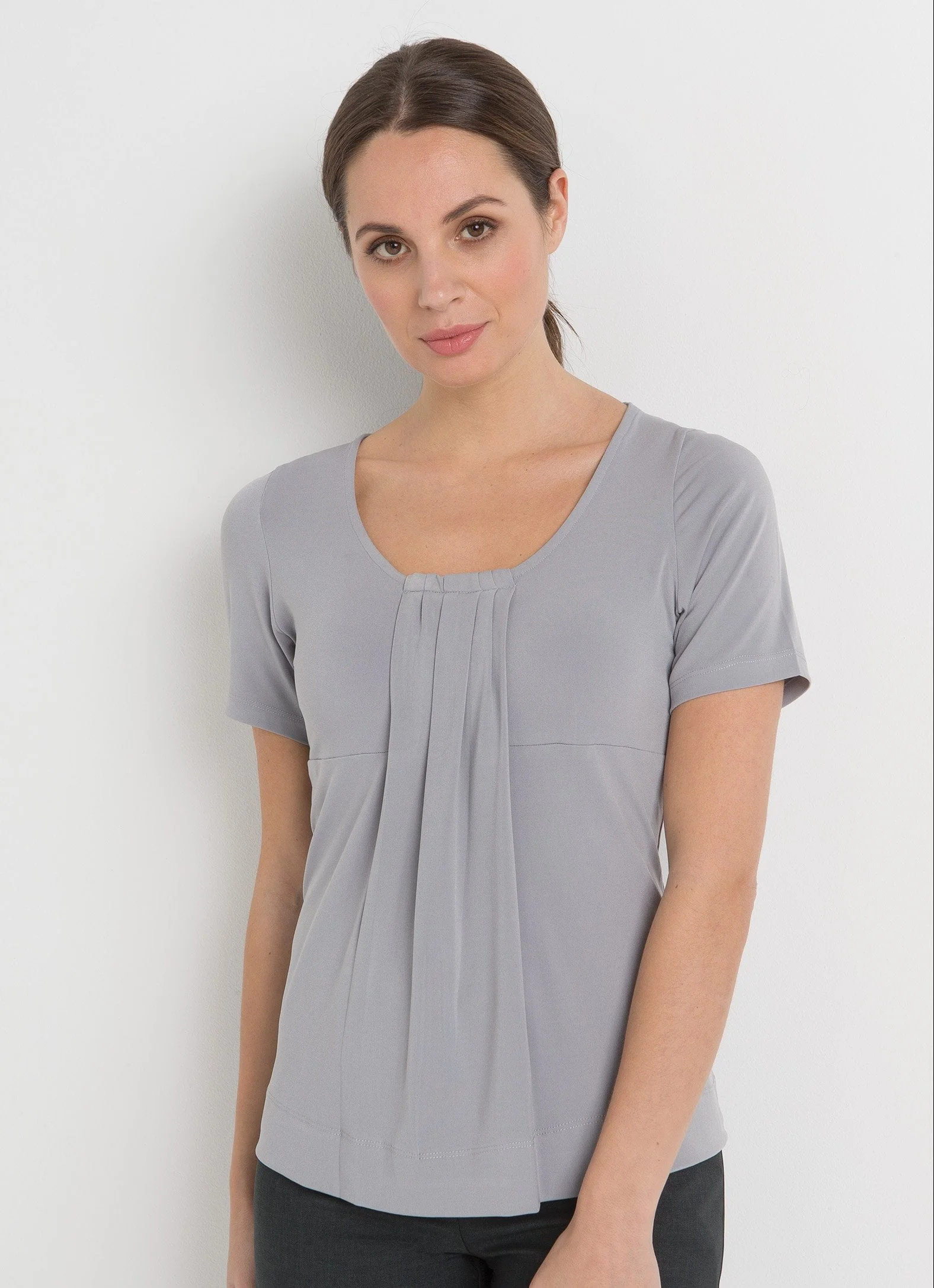 Ladies Round Neck Pleat Front Top
